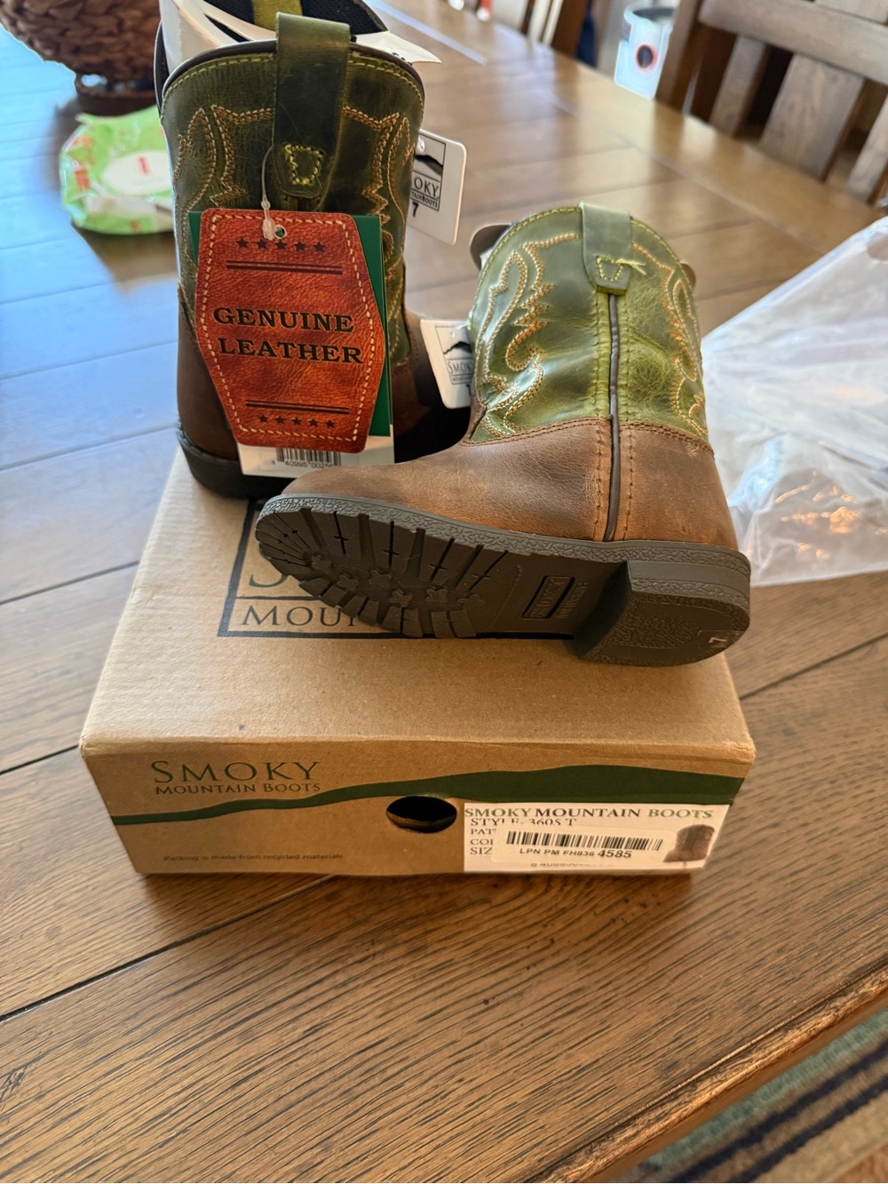 Smoky Mountain Kids' Genuine Leather Green & Brown Cowboy Boots